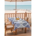 thumbnail image 2 of Outdoor Tablecloth with Umbrella Hole for Patio/Picnic/Party/Camping, Blue Boho Flowers Waterproof Table Cloth Rectangle Table Cover Washable, Modern Luxurious Ombre Geometric Floral (52"x 70"), 2 of 8