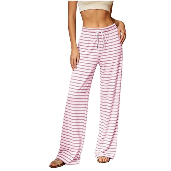 cocolona Womens Casual Modal Striped Pajama Pants Elastic Waist Straight Wide Leg Lounge Pants