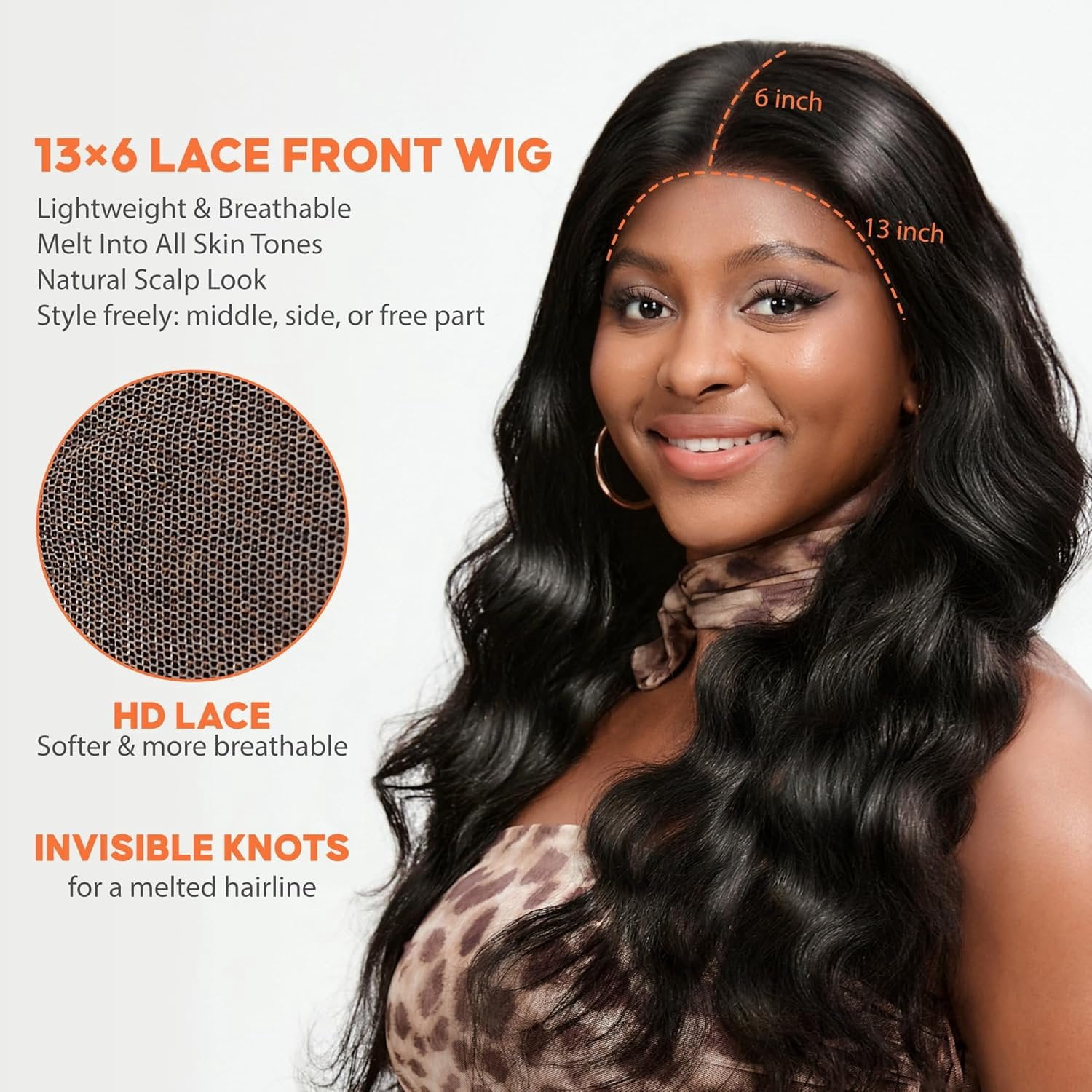 Wigs Human Hair Women 13x6  Lace Front Frontal  Wave Wig Pre Plucked Glueless Pre Cut 180 Density Closure Wigs  Black 26 Inch