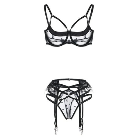 

Intimates Women G-string Lace Bra Lingerie Thong Steel Ring Underwear Feather Garter Polyester no underwire sports bra Black