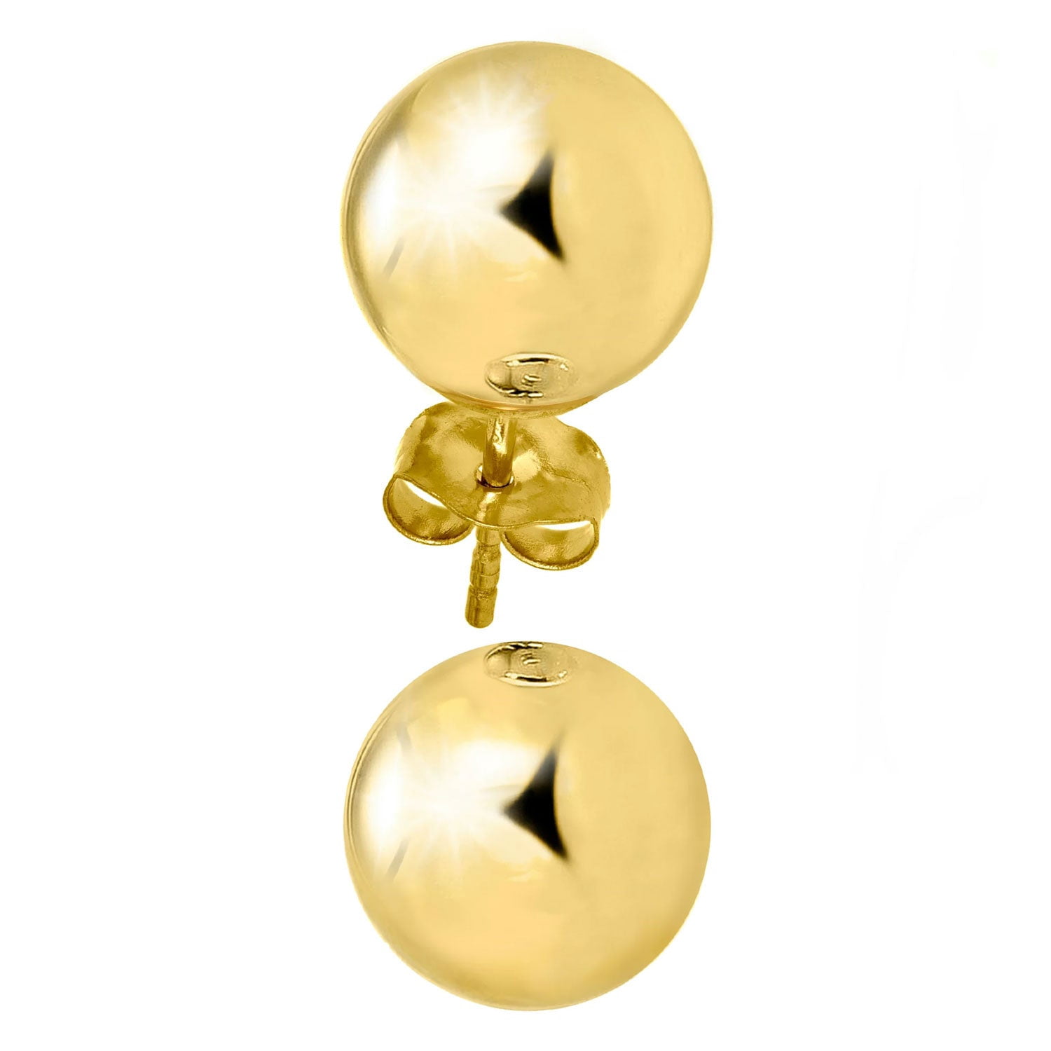 Jewelstop 14K Real Yellow Gold Stud Ball Earrings, Gold Friction Backs - 10 mm