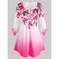 thumbnail image 1 of Talla grande Mariposa Floral Impresión Funda de campana Ombre Color Tee Rosegal Camisetas tallas grandes, 1 of 5