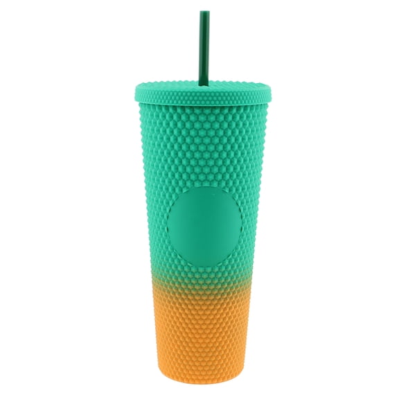 CraftyBook 24oz Tumbler with Lid and Straw - Green-Orange Studded Water Bottle