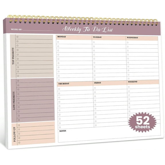Weekly To Do List Notepad with 52 Undated Sheets (8.5" × 11"), Spiral Bound Weekly Desk Planner Pad with Priorities & Habit Tracker, Office Desk Accessories for Work