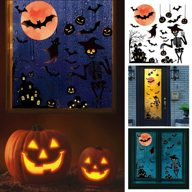 Fiudx Adhesivo de Pared de Halloween, Diseño de Esqueleto de Fantasma de Calabaza, Fuerte Adherencia, Aplicación Versátil En Azulejos, Vidrio y Más, Decoración de Ventanas Del Hogar, Toque Festivo, I