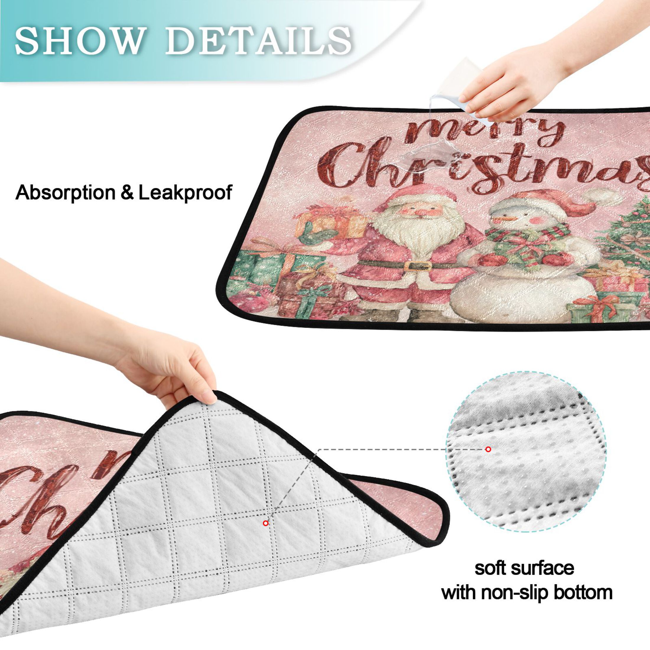 Qxltty Pink Santas and Snowmen Cat litter Pads Pet Set of 2 Diaper Mats Center Anti-leakage Layer Absorbent Soft and Comfortable
