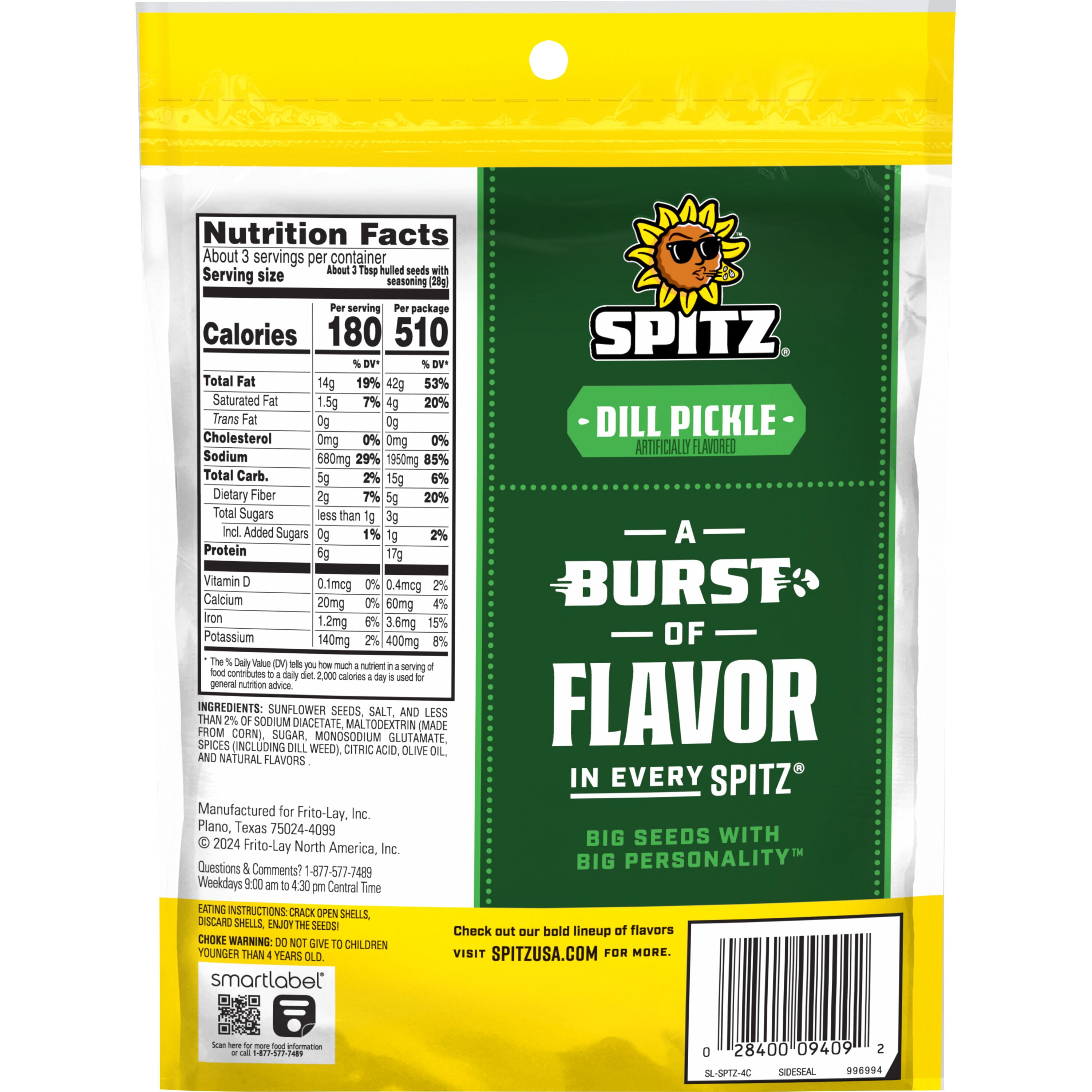 (3 pack) Spitz Sunflower Seeds Dill Pickle Flavored Sunflower Snacks, 6 Ounce Bag Single Pack, Kosher