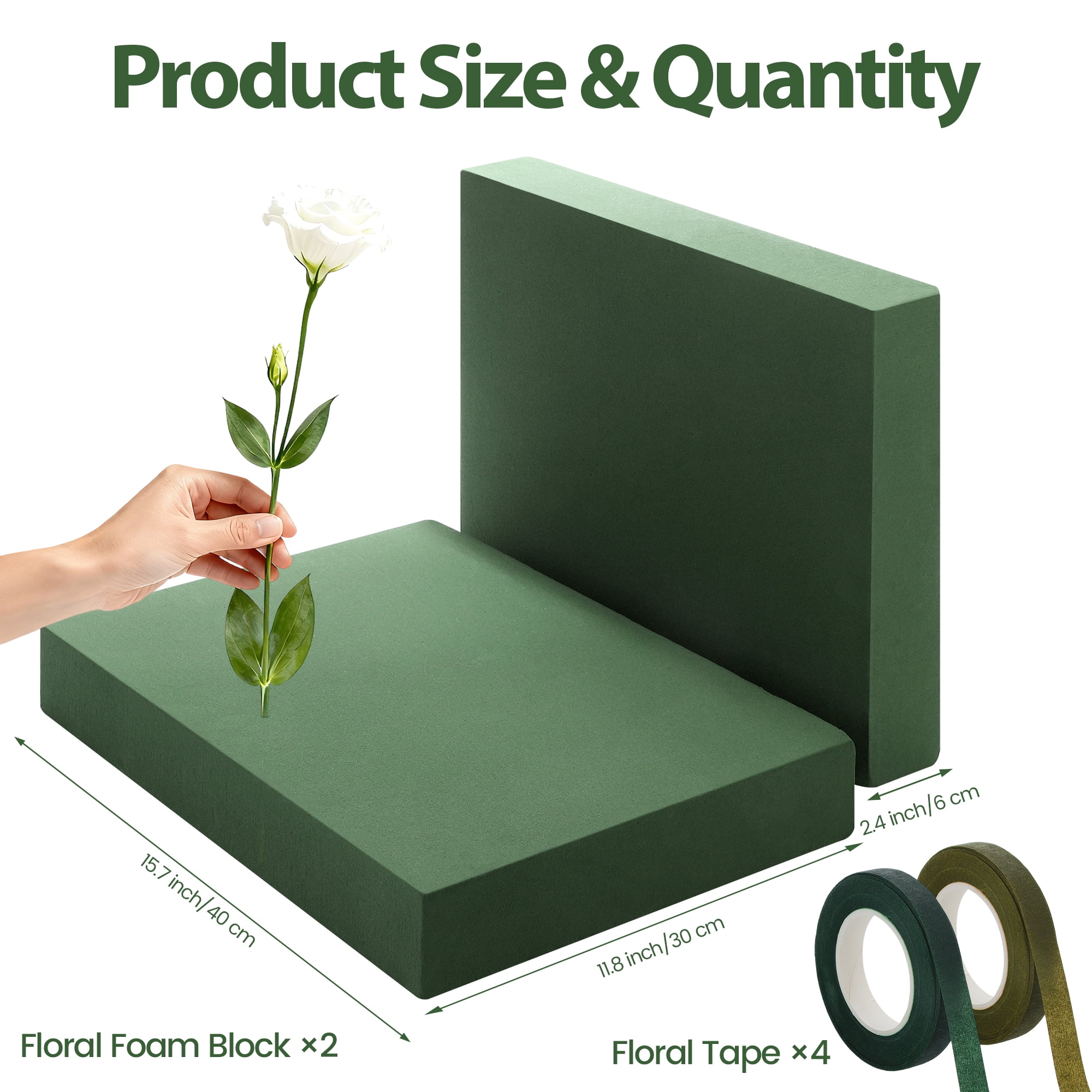 Elcoho 2 Pack Large Floral Foam Block 15.7 x 11.8 x 2.4 in, with 4 Floral Tapes for Fresh Artificial Flowers Bouquets Wedding Home DIY Arrangements