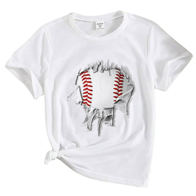 TZEWGL Short Sleeve T-Shirts For Girl Baseball 3D Print Crewneck Clothes For Newborns size 4-5T