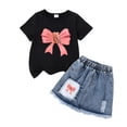 thumbnail image 4 of hengsof Ensemble Deux Pièces Jupe à Manches Courtes Imprimé Ours avec Nœud Doux pour Filles, Jupe à Manches Courtes Col Rond Taille Élastique Ensemble Décontracté Confortable, 4 of 6