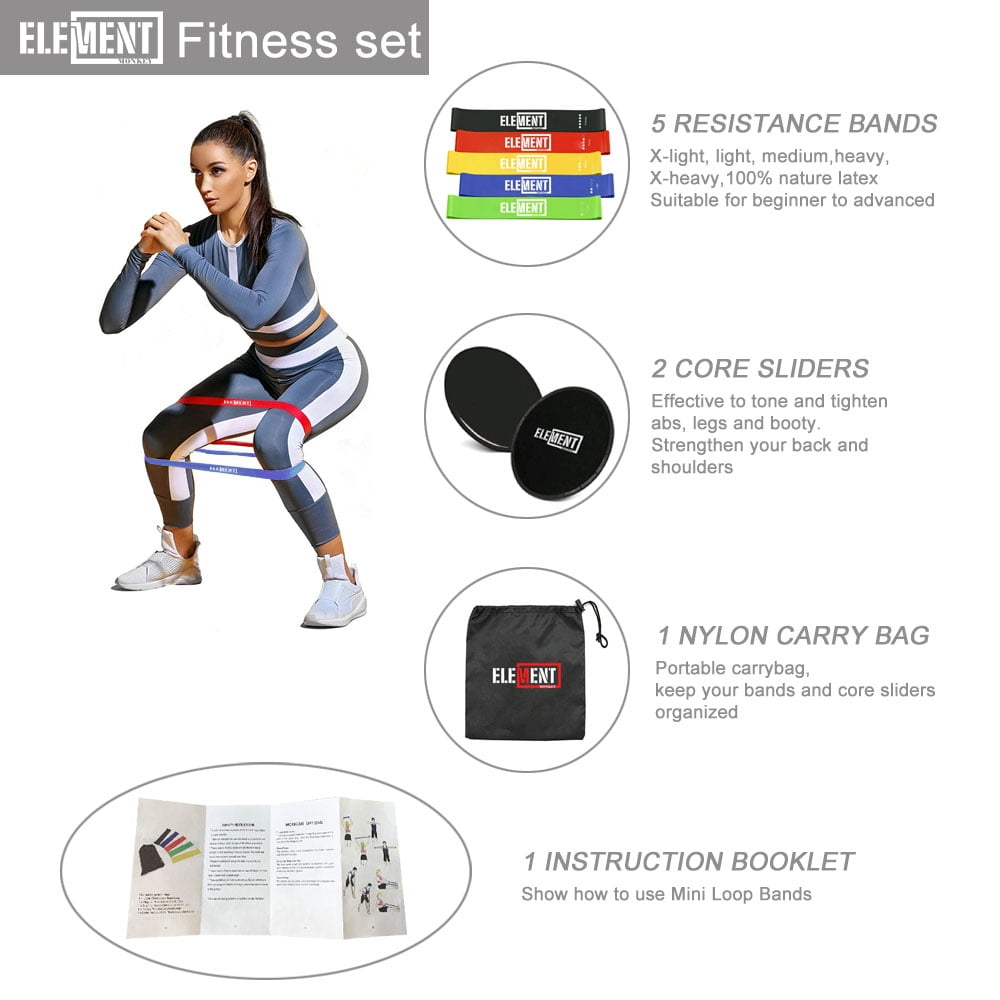 Element Monkey Cordless Weighted Jump Rope, Core Disc Sliders,& 5 Exercise Resistance Loop Bundle, Comparable to Beachbody BOD Rope & 80 Days Obsession , WOD, Boxing, Endurance, MMA Training Fitness