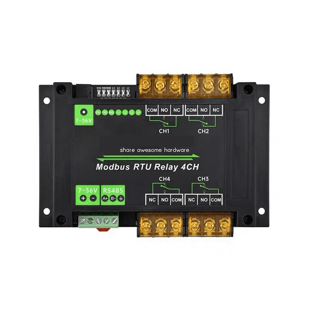 DIN-Rail 4 Channel Relay Module Modbus RTU Protocol RS485 High Current Relay Module Variety Isolation Protection Circuit,1 * Relay Modules,Black