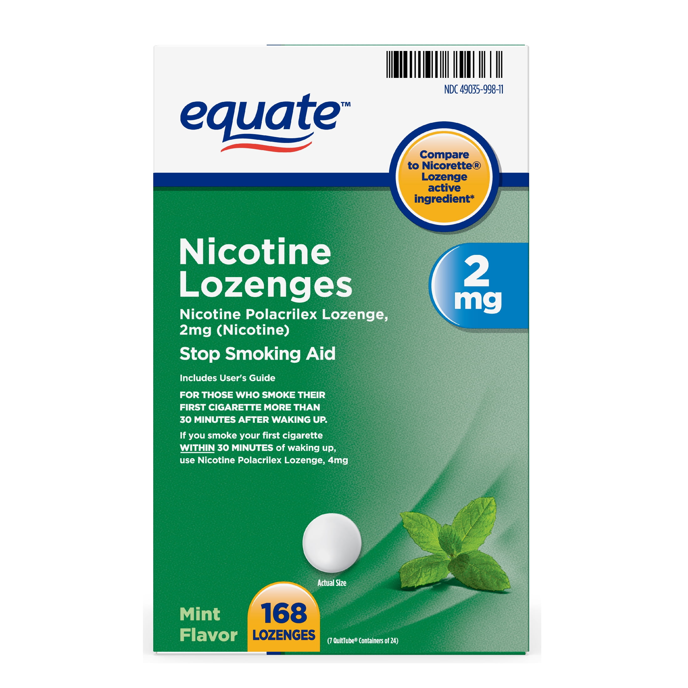 Equate Nicotine Polacrilex Lozenge, 2 mg (nicotine), Stop Smoking Aid
