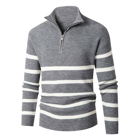 gbyLJF Men's Striped Knitted Pullover Half-zipper Long Sleeve Sweater Casua Comfy Stand Up Collar Top Quarter Zip Sweatshirt for Men