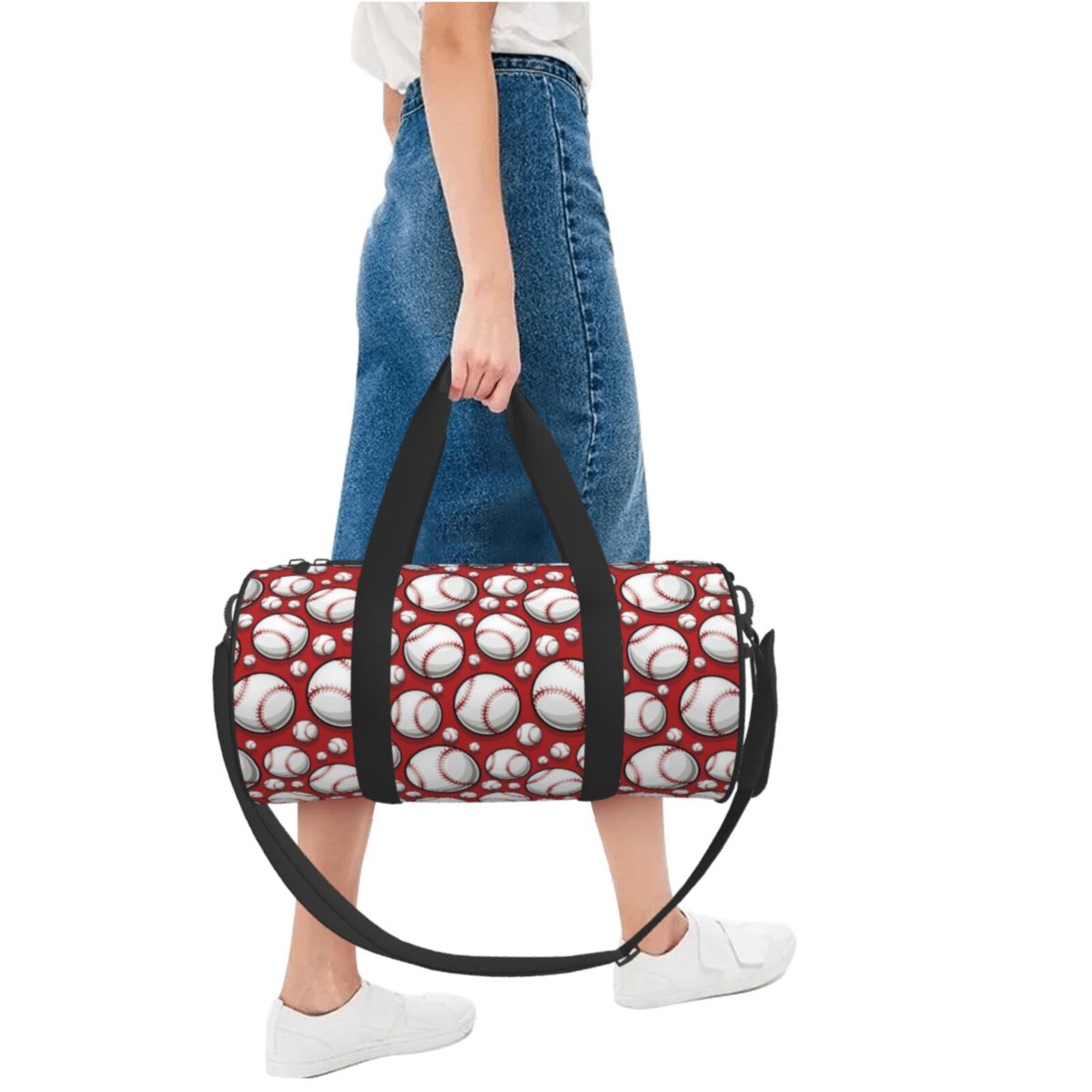 Horeoi Cute Baseball Print Foldable Travel Duffle Bag with Removable Strap - Water-Resistant Gym Vacation Luggage Multi-Pocket Design