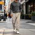 thumbnail image 3 of UDAUDU Mens Cargo Sweatpants Camo Hiking Loose Fit Stretch Drawstring Wide Leg Trousers Casual Trendy Pants with Pockets Beige XL, 3 of 6