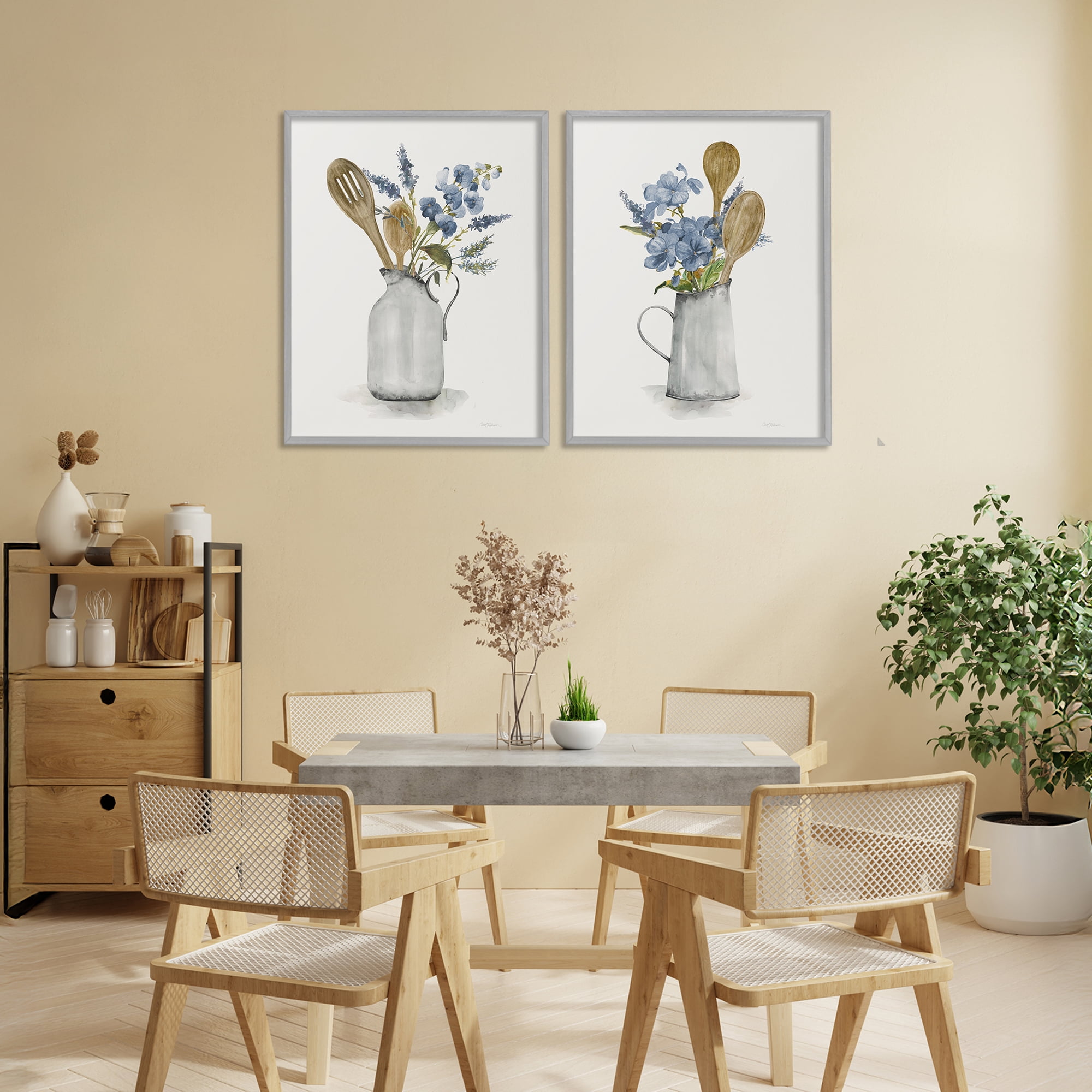 Stupell Industries Kitchen Pitcher Bouquets 2 Piece Gray Framed Giclee Art Set, design by Carol Robinson