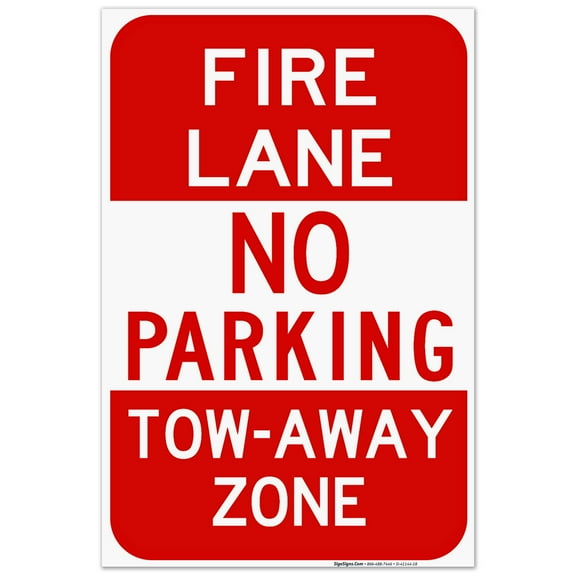 Fire Lane Header No Parking Tow Away Zone Sign, 24x36 Corrugated Plastic