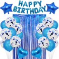thumbnail image 1 of Decoración de fiesta de cumpleaños, globos de látex, pancarta de globos de feliz cumpleaños con 2 cortinas con flecos de aluminio, 1 of 5