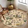 thumbnail image 2 of Round Area Rugs Collection 6 Ft, Cartoon Tractor Non-Slip Residential Carpet, Cute Digger Shovel Truck Car Khaki Indoor Crawling Mats Runner Rugs for Living Room/Dining Room/Bedroom, 2 of 8