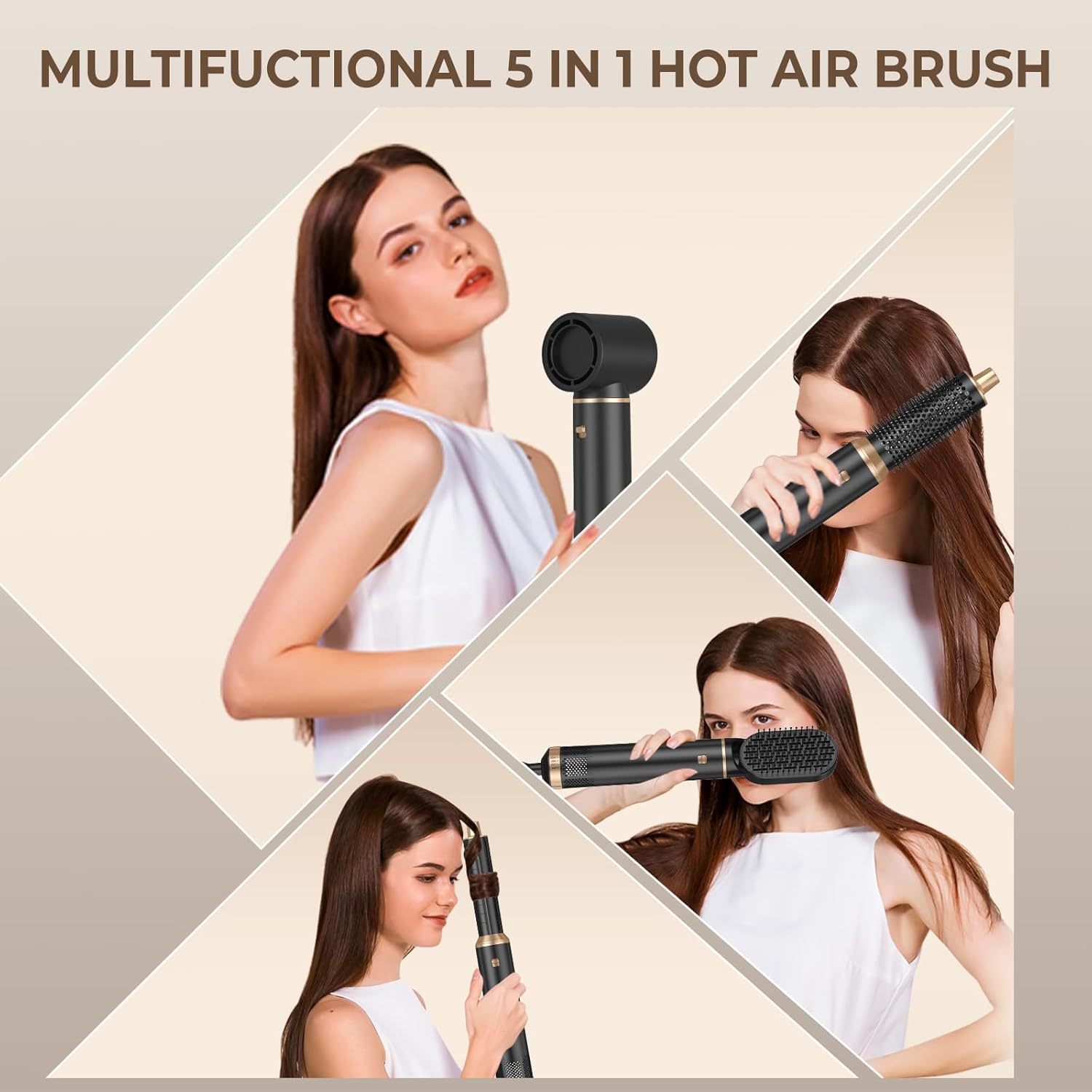 Taotique 5-in-1 Hot Air Brush Styler with Air Curler, Gold photo 3