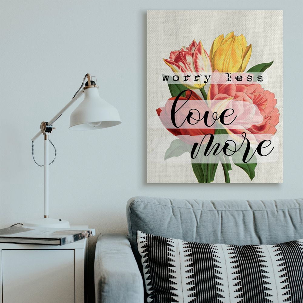 Stupell Industries Worry Less Love More Text with Fresh Floral Design Designed by Daphne Polselli