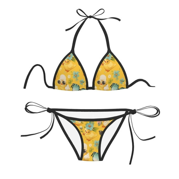 Women Two Piece Swimsuit Sexy Swimwear Halter String Triangle Bikini Sets - Cute Duck Holiday