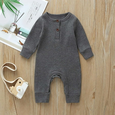 

cllios Newborn Baby Spring And Autumn Clothes Comfortable Solid Color Round-neck Rompers