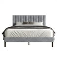 thumbnail image 3 of Home Design Sitka Twin Velvet Upholstered Platform Bed Frame with Channel-Tufted Headboard & Foam Padding, Silver Gray, Easy Assembly, 3 of 9