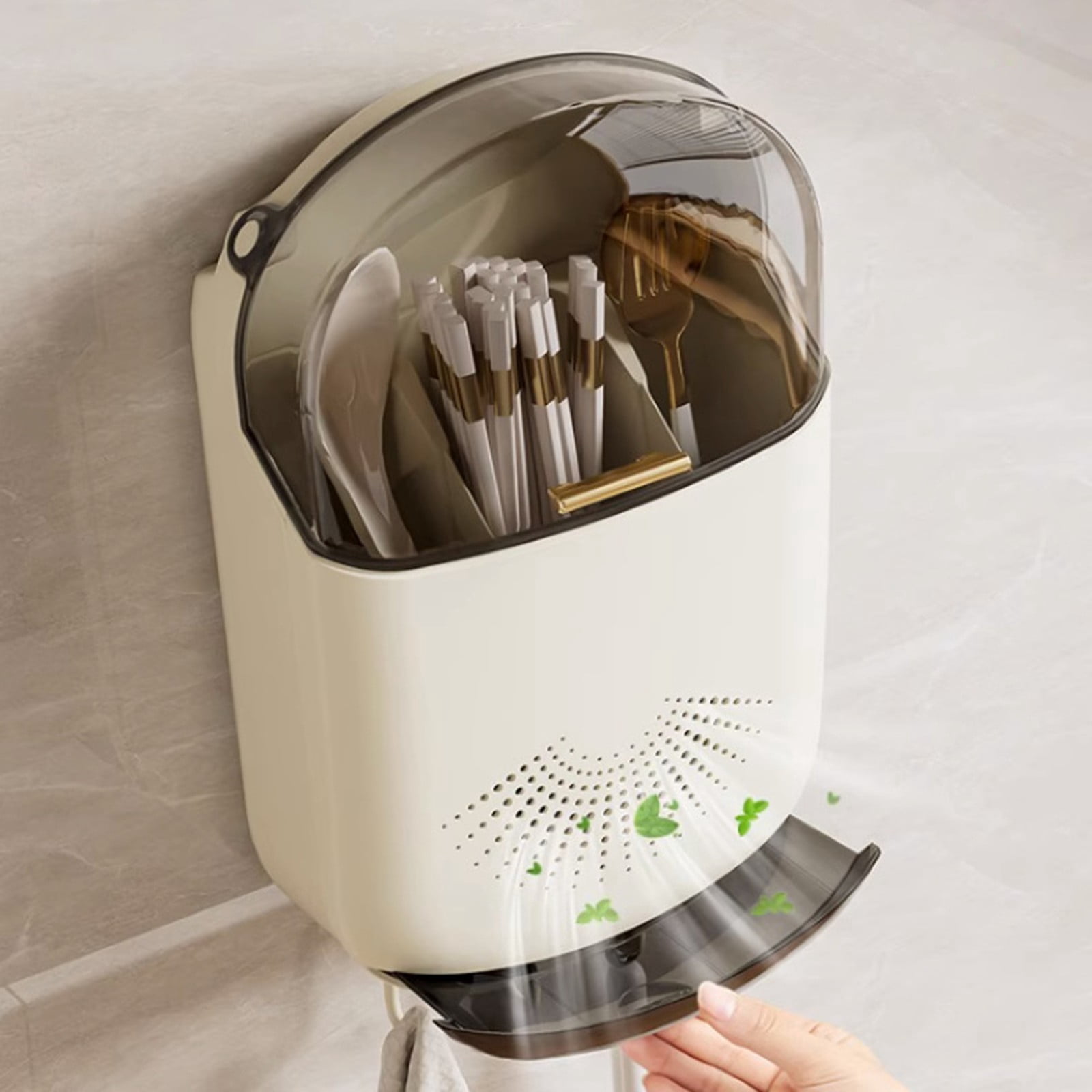 Kitchen Cutlery Drainer Wall Mounted Kitchen Utensil Holder Kitchen Cutlery Storage Box Chopstick Container with Lid Hanging Kitchen Utensil Holder Spoon and Chopstick Or Kitchen Appliances