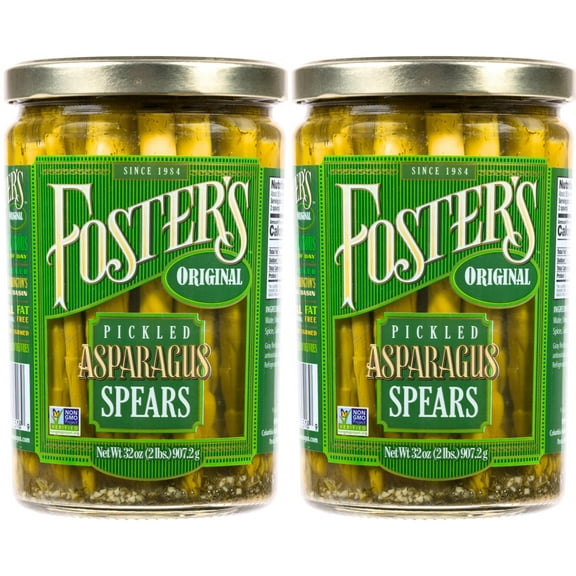 Foster's Pickled Asparagus Spears in a Jar, Original, 32oz, 2 Pack, Traditional Pickled Vegetables Recipe for over 40 years, Low Calorie Snack, Gluten Free, Fat and Preservative Free Pickles
