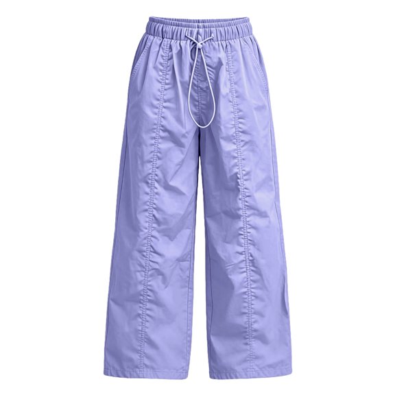 biudgviw Girls Pants with Pockets Elastic Waist Cargo Pants Lightweight Wide Leg Trousers with Pockets for Outdoor Hiking(Purple,14-15 Years)