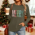 thumbnail image 6 of HOMBOM Army Green Shirts for Women Funny Dressy Casual Long Sleeve Christmas Santa Ladies T Shirts Xmas, 6 of 9