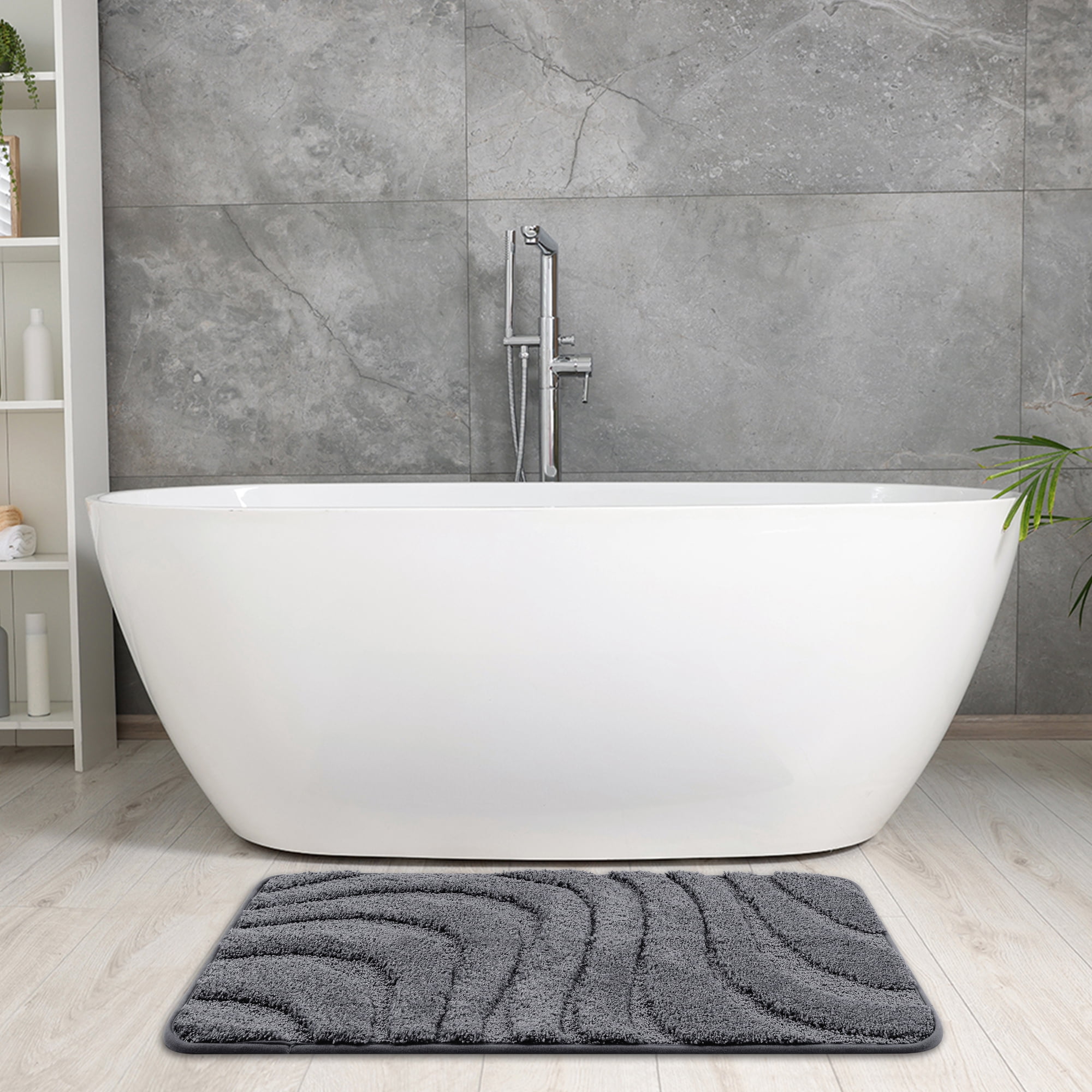 Unique Bargains 2 Pcs Geometry Absorbent Bathroom Rug Light Gray/Dark Gray 20" x 32"