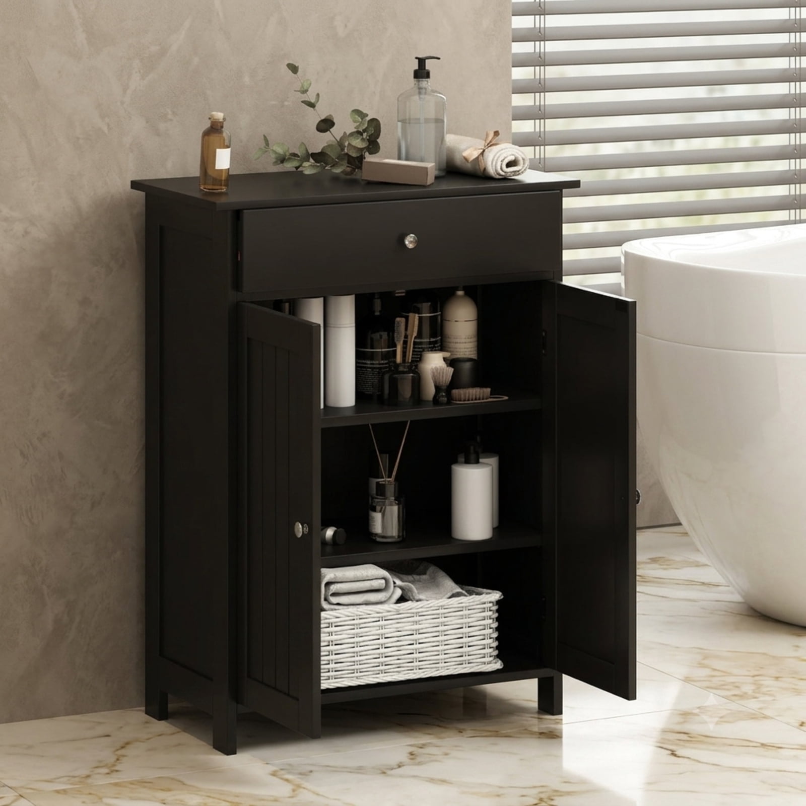 Vebreda Freestanding Bathroom Storage Cabinet, Bathroom Floor Cabinet Freestanding Storage Organizer with 2 Doors, Multiple Storage Options