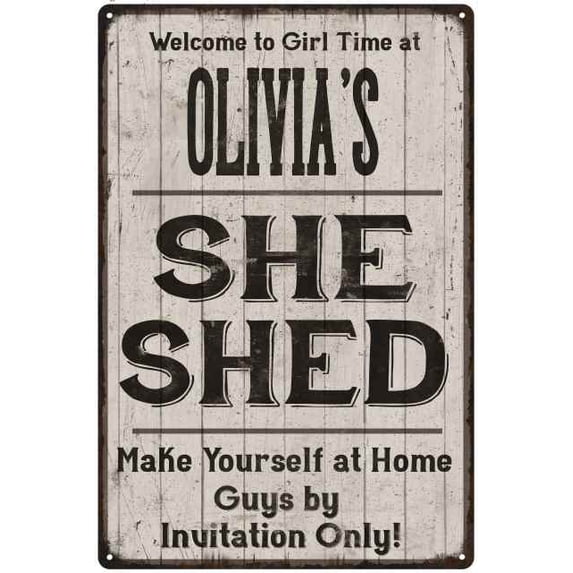 OLIVIA'S She Shed Sign Lady Cave Gift 12 x 18 Matte Finish Metal 112180082355