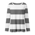 thumbnail image 5 of ManxiVoo T-Shirt à Manches Longues à Rayures Imprimées pour Femme, Col Rond, Confortable, T-Shirt Graphique d'Automne, Blouse Légère, Taille TTTTG, Gris Foncé, 5 of 5