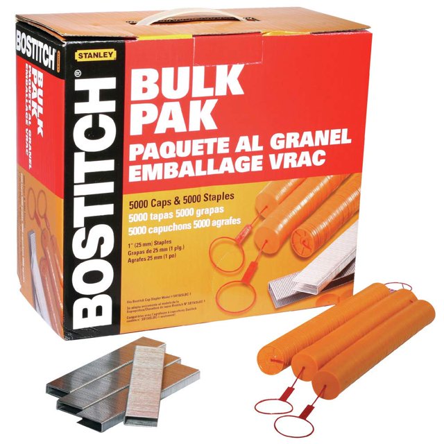 Paquete de grapas y tapas Bostitch CAPPAK-5M para grapadora SB150S