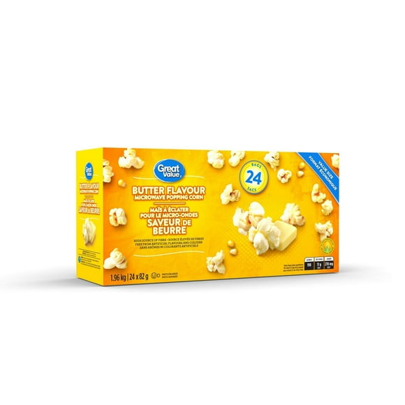 Great Value Butter Flavour Microwave Popping Corn, 1.96 kg (24 bags x 82 g)