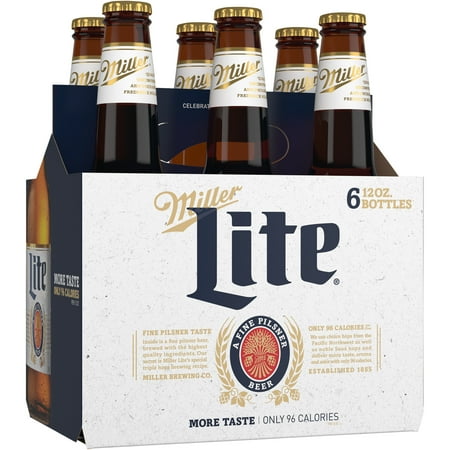Miller LiteAmerican Light Lager Beer, 6 Pack, 12 fl oz Glass Bottles, 4.2% ABV