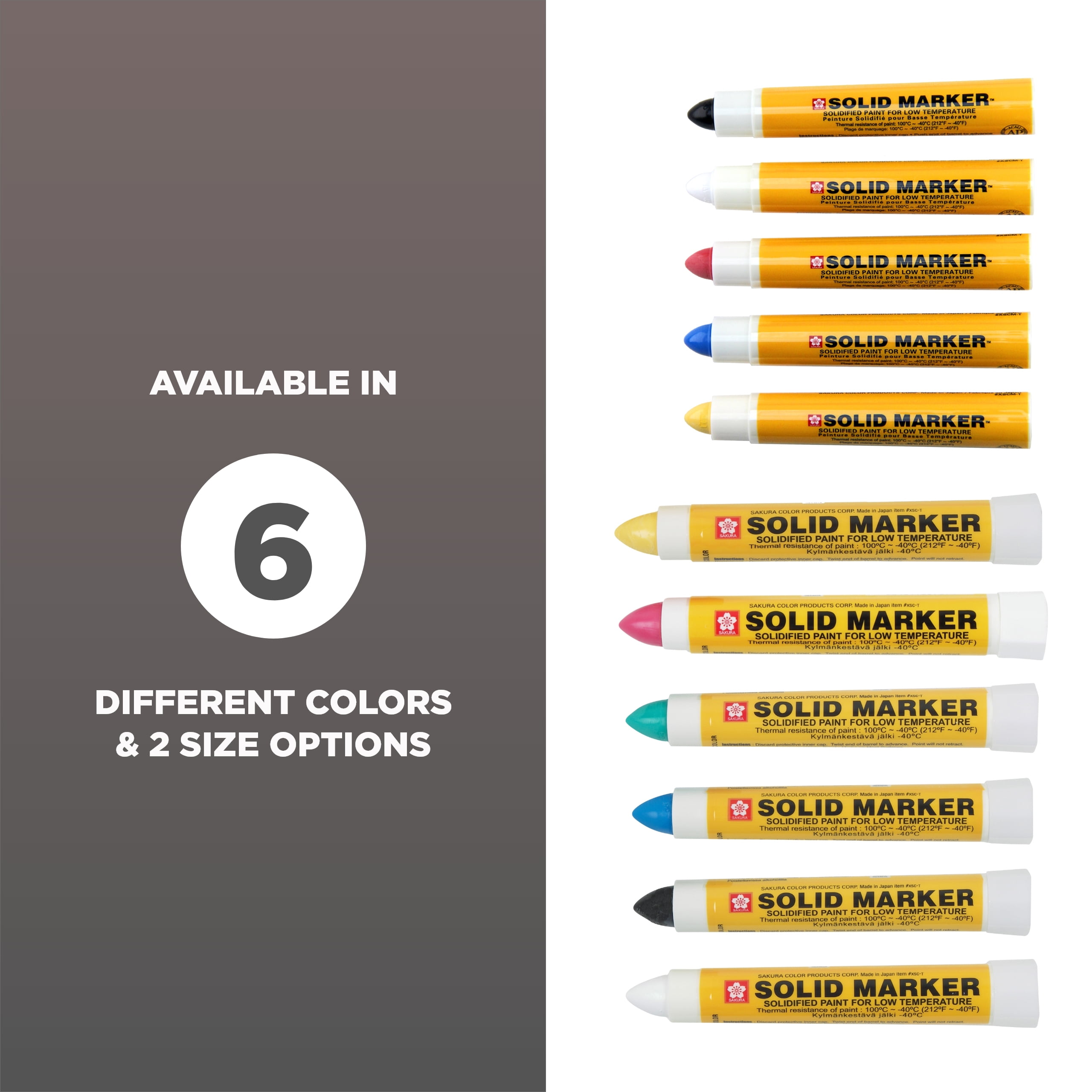 Sakura Mini Solid Paint Markers with Push Up Tip - Low Temperature Permanent Marker Pens - Window, Wood, & Glass Marker - 10 mm Tip - Yellow Paint - 12 Pack