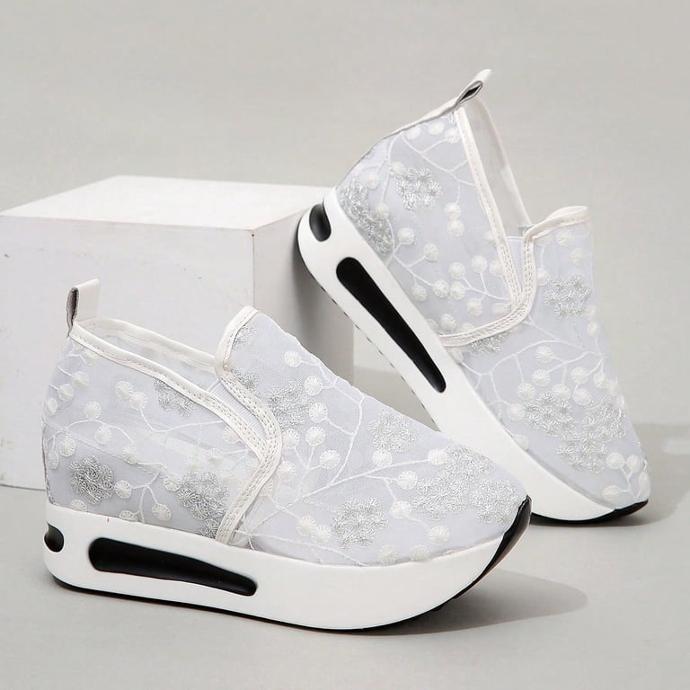 Womens Breathable Sneakers Lace Embroidery Womens Slip On 