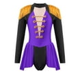 thumbnail image 3 of YIZYIF Kids Girls Drum Major Costume Tassels Long Sleeve Jumpsuit Back Zipper Bodysuit Marching Band Uniform Outfit Purple 4, 3 of 7