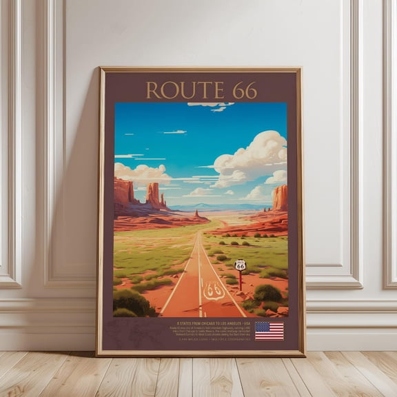 Miluva Route 66 Travel Poster, Usa Road Trip Art, Vintage Highway Print, American Southwest Decor, Desert Landscape Wall Art, Decor For Living Room Bedroom, 8x12 UNFRAMED
