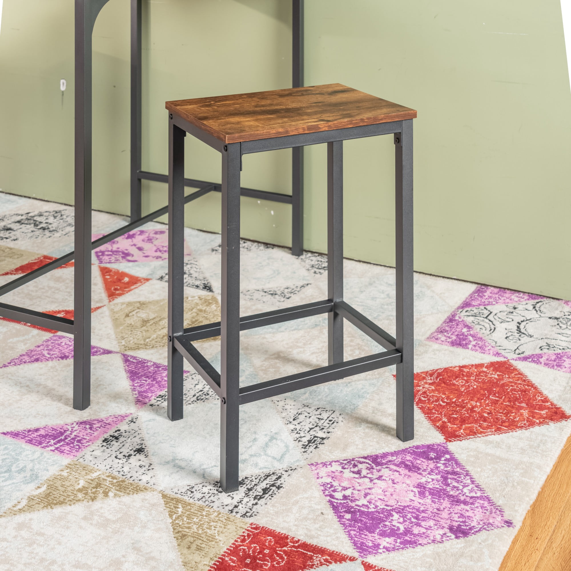 BSHTI Height Bar Stools Set of 2 – 26" Wooden Modern Backless Kitchen Island Stools, Metal Frame, Built-in Foot Pads, Vintage Design for Dining Room, Pub, Cafe