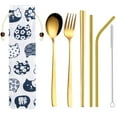 thumbnail image 3 of 5Pcs Creative Simple Style Cutlery Set, Stainless Steel Unisex Portable Spoon Fork Straw Chopsticks Kit with Cartoon Cloth Storage Bag, 3 of 5