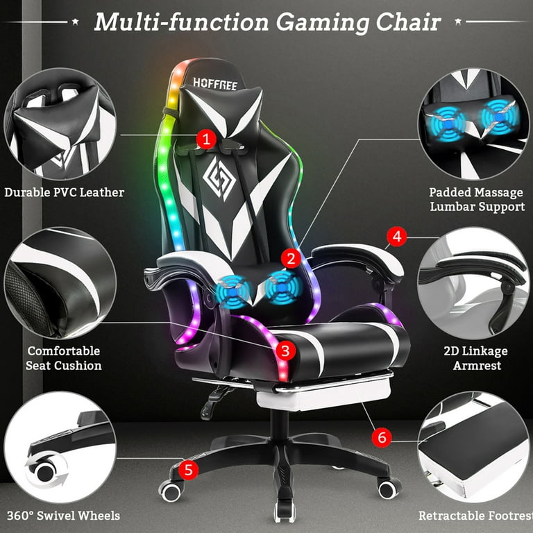 Hoffree Ergonomic Faux Leather Swiveling PC & Racing Game Chair with  Built-in Speakers and Footrest & Reviews