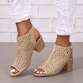 thumbnail image 2 of NOKIO Women Summer Solid Hook Loop Casual Hollow Out Open Toe Square Heels Comfortable Beach Shoes Sandals Shoes High Heel Fashion Sandal with Adjustable Ankle Strap, 2 of 7