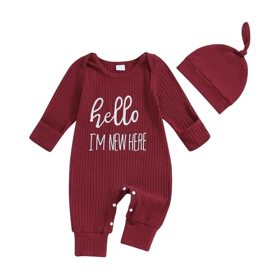 Im New Here Outfit Boy Long Sleeve Letter Romper Ribbed Knit Jumpsuit Baby Boy Preemie Coming Home Outfit