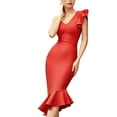 thumbnail image 4 of Women's Packaged Hip V-Neck Flounce Ruffle One Shoulder Celebrity Trumpet Bandage Dress Red S, 4 of 7